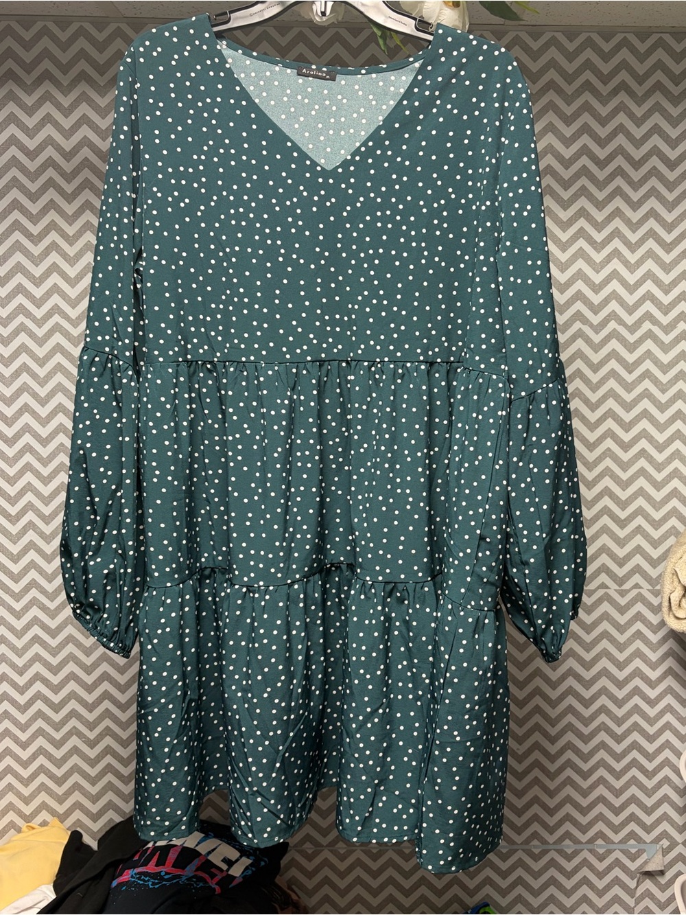 Teal Polka Dot Tiered V-Neck Dress